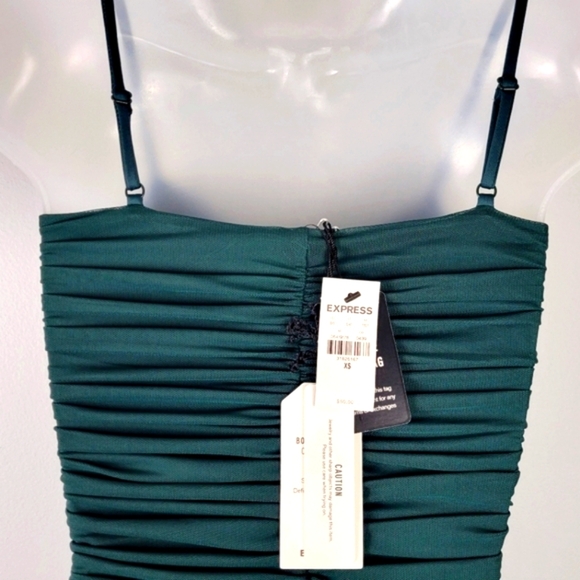 NWT Express Size XS Green Ruched Mesh Bodysuit - Picture 4 of 6